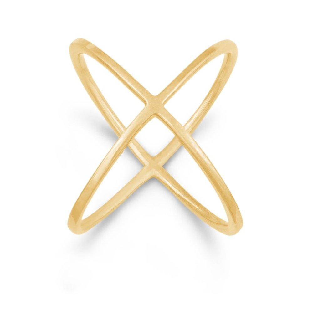 14Kt Gold Plated Silver Criss Cross X Style Ring